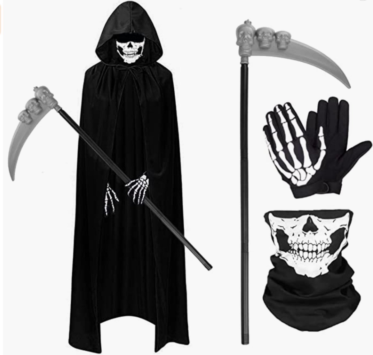 Halloween Kostuum: [Wishstar] - handschoenen - masker - mantel - Sikkel - Kleur Zwart